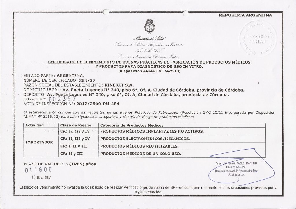 Certificado Anmat bpf